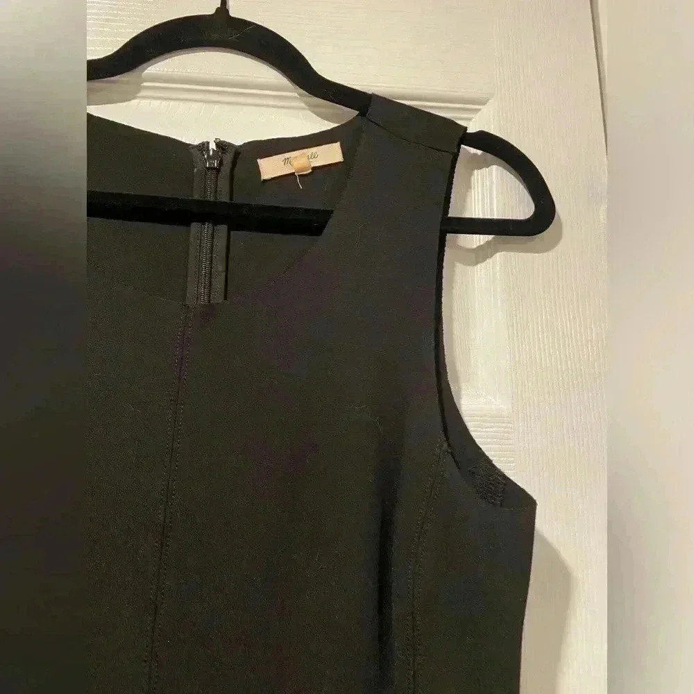 Madewell Stretchy Black Ribbed Mini Tank Dress Zip Back Bodycon Scuba Size Small - Picture 6 of 14